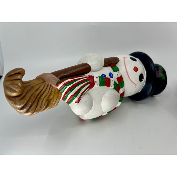 Ceramic Hand Paintd Snowman & Santa Claus Christmas Stocking Holder Shelf Sitter - Picture 2 of 5